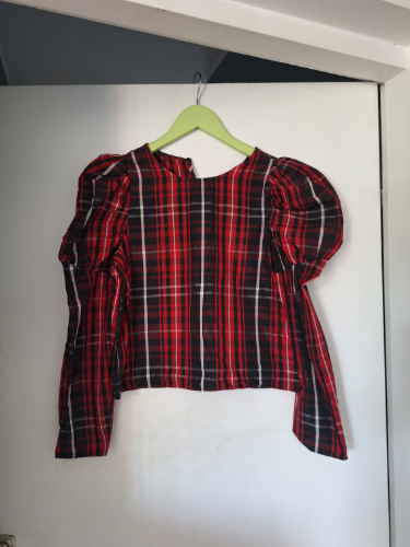Zara karirana bluza sa puf rukavima