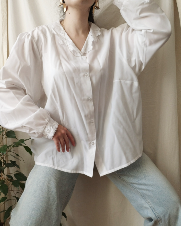 Vintage oversized košulja sa čipkom slika #2