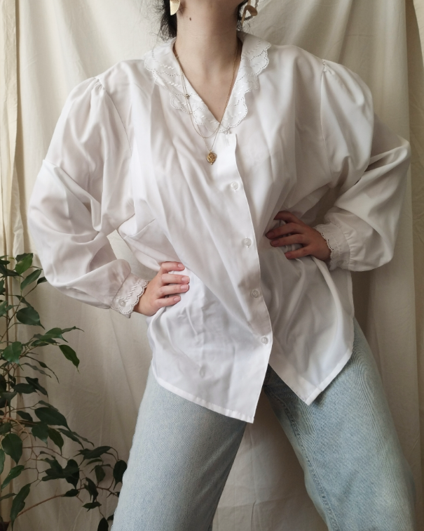 Vintage oversized košulja sa čipkom slika #1