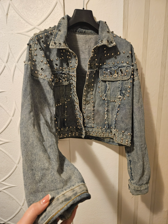 Teksas jakna sa cirkonima uni oversize  slika #1