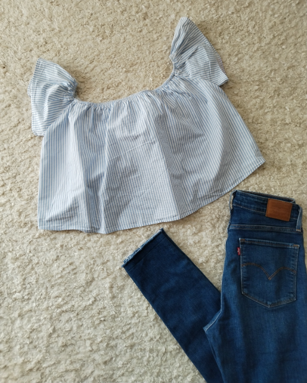 ZARA off shoulders svetlo plava na prugice slika #3