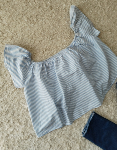 ZARA off shoulders svetlo plava na prugice