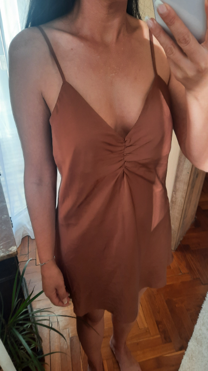 STRADIVARIUS braon saten haljina slika #3
