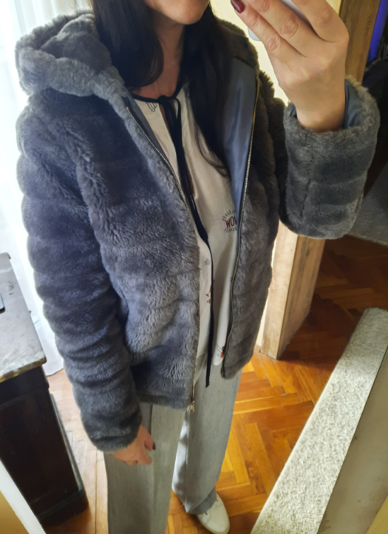 Pepeljasta bunda sa kapuljacom slika #3