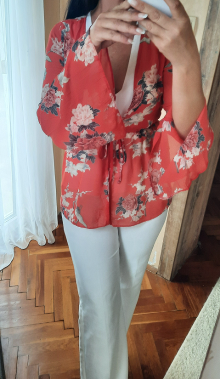 Bluza ogrtač sa sirokim rukavima slika #3