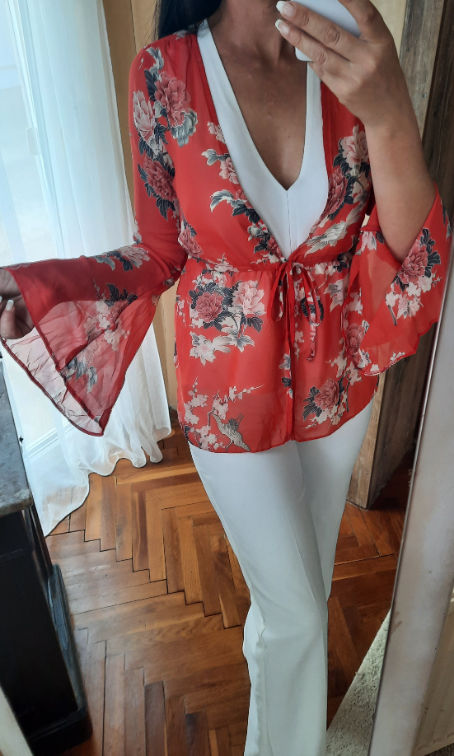 Bluza ogrtač sa sirokim rukavima slika #4