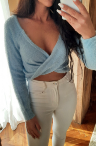 SHEIN mekani dzemper crop čupavkast svetlo plavi
