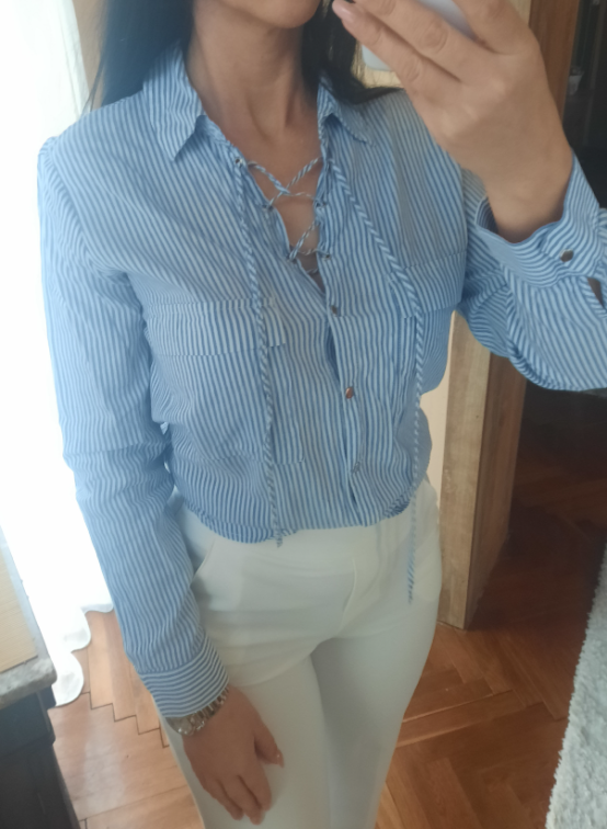 ZARA plava kosulja na pruge i pertlice slika #2