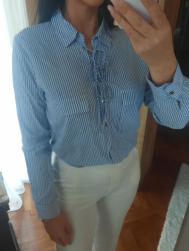 ZARA plava kosulja na pruge i pertlice