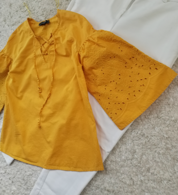 Bluza oker sa vezenim rukavima slika #3
