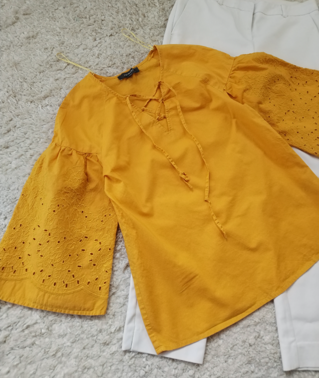 Bluza oker sa vezenim rukavima slika #5