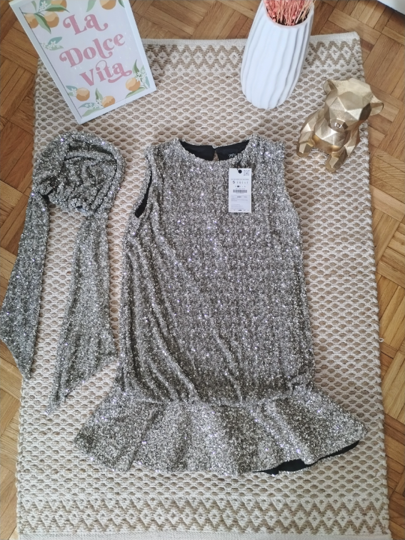 Zara nova šljokičava haljina sa maramom S/M slika #1