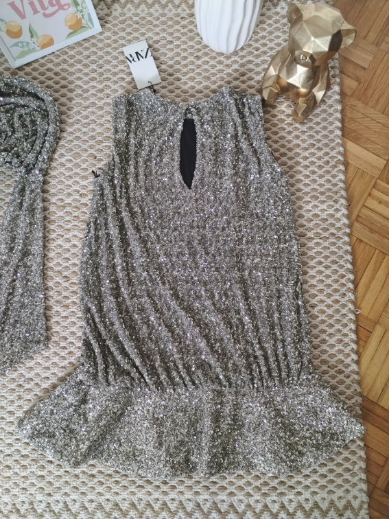 Zara nova šljokičava haljina sa maramom S/M slika #5