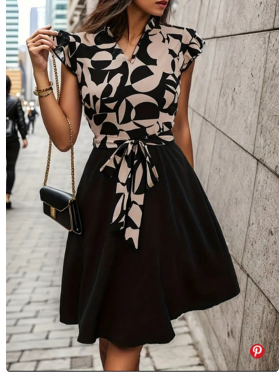 Crna haljina sa krem detaljima slika #1